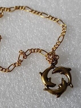 Hand Crafted Gold Dolphin Trio Circle Bracelet / Anklet